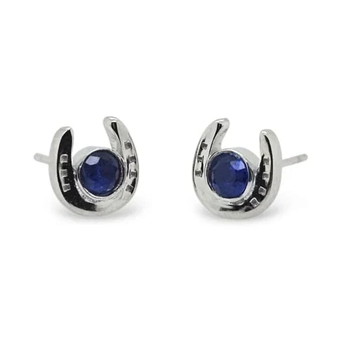 Mountain Creek Jewellery Sterling Silver Horseshoe with Dark Blue Cubic Zirconia Studs