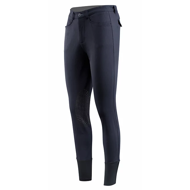 "Animo brand women's black equestrian riding breeches with grip detailing."