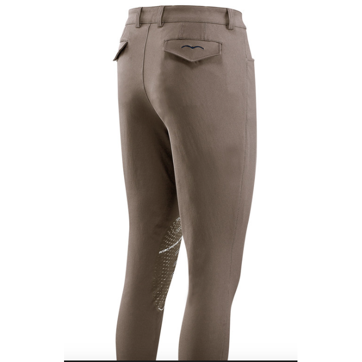 Animo brand brown riding breeches with decorative knee patches.
