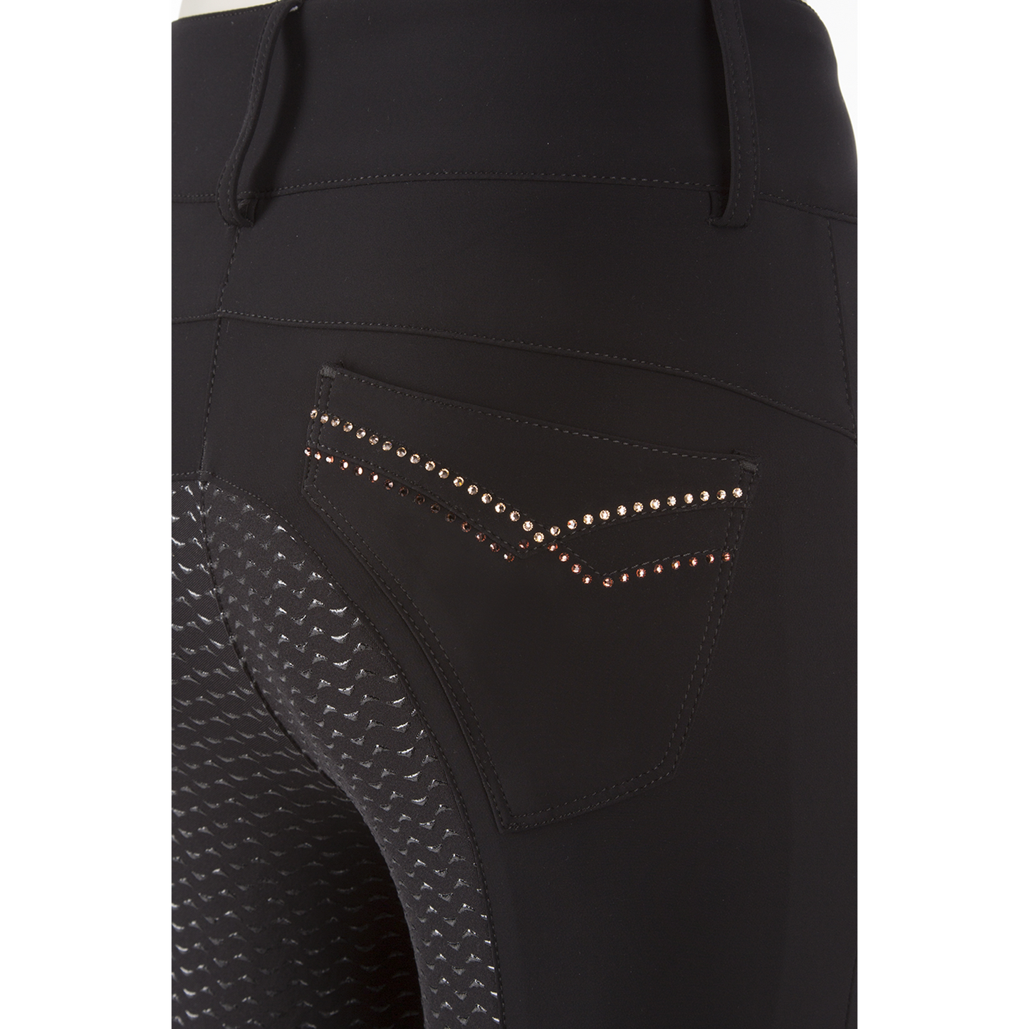 Animo brand riding breeches with embellished pocket and grip texture.
