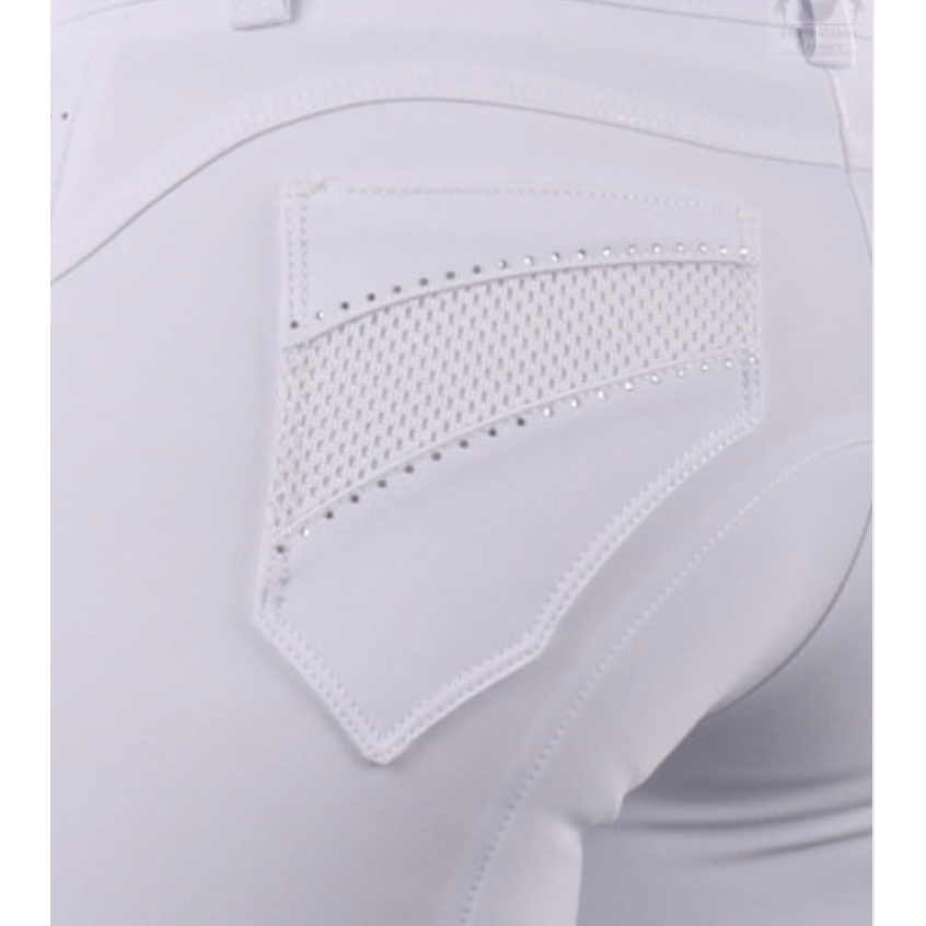 Animo brand white riding breeches with decorative pocket detail.