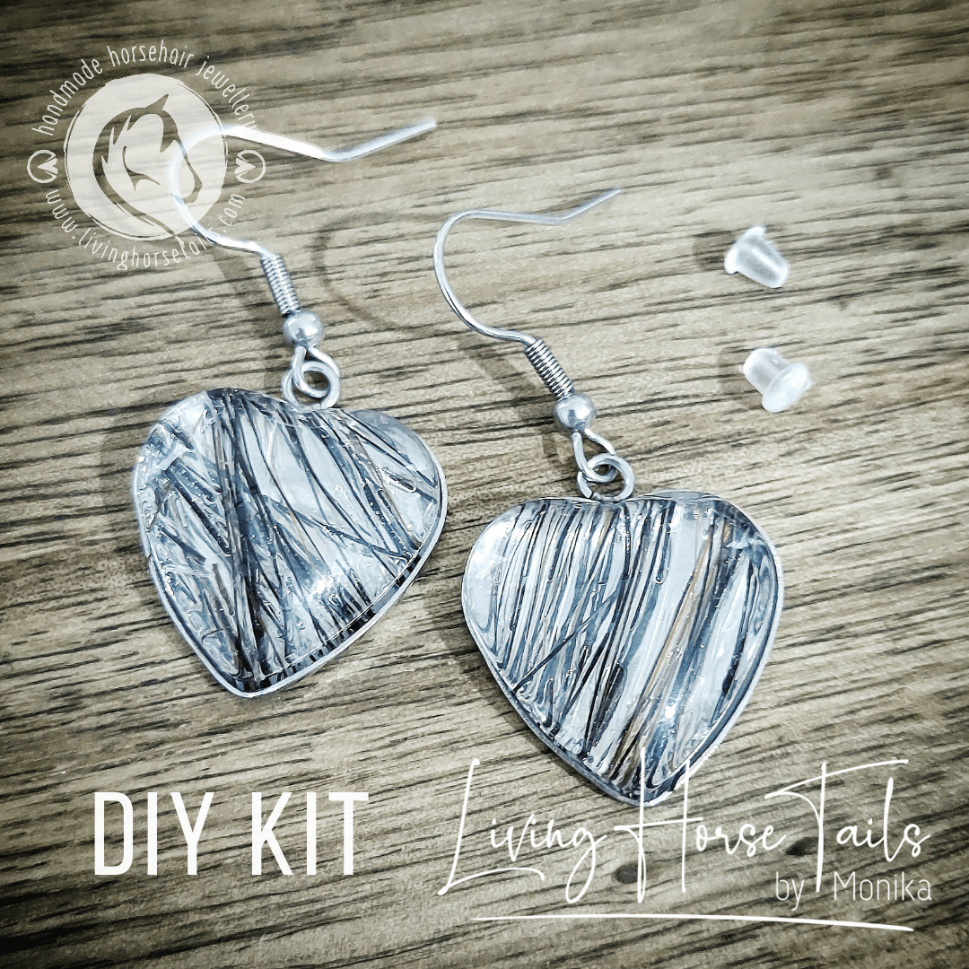 DIY Kit to make your own Stainless Steel Horsehair Heart Earrings and Pendant-Living Horse Tales Jewellery By Monika-The Equestrian