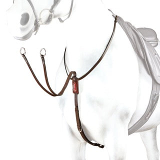 Equipe leather bridle, brown, dressage style, on white horse mannequin.