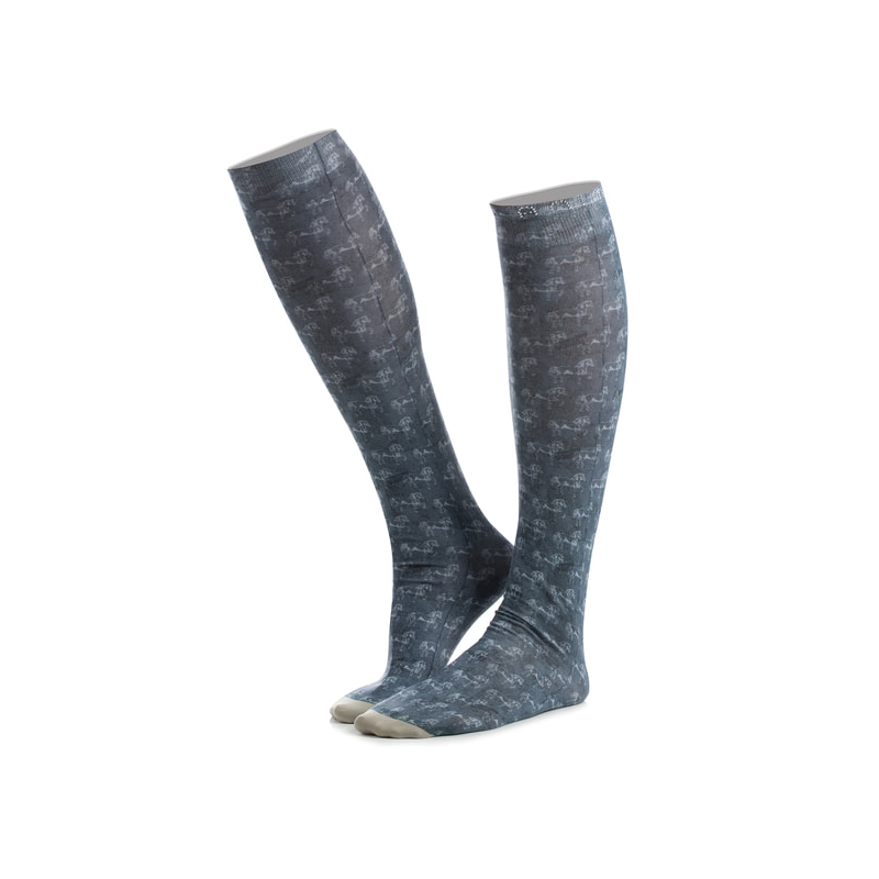 Animo brand grey patterned equestrian riding socks, isolated on white.