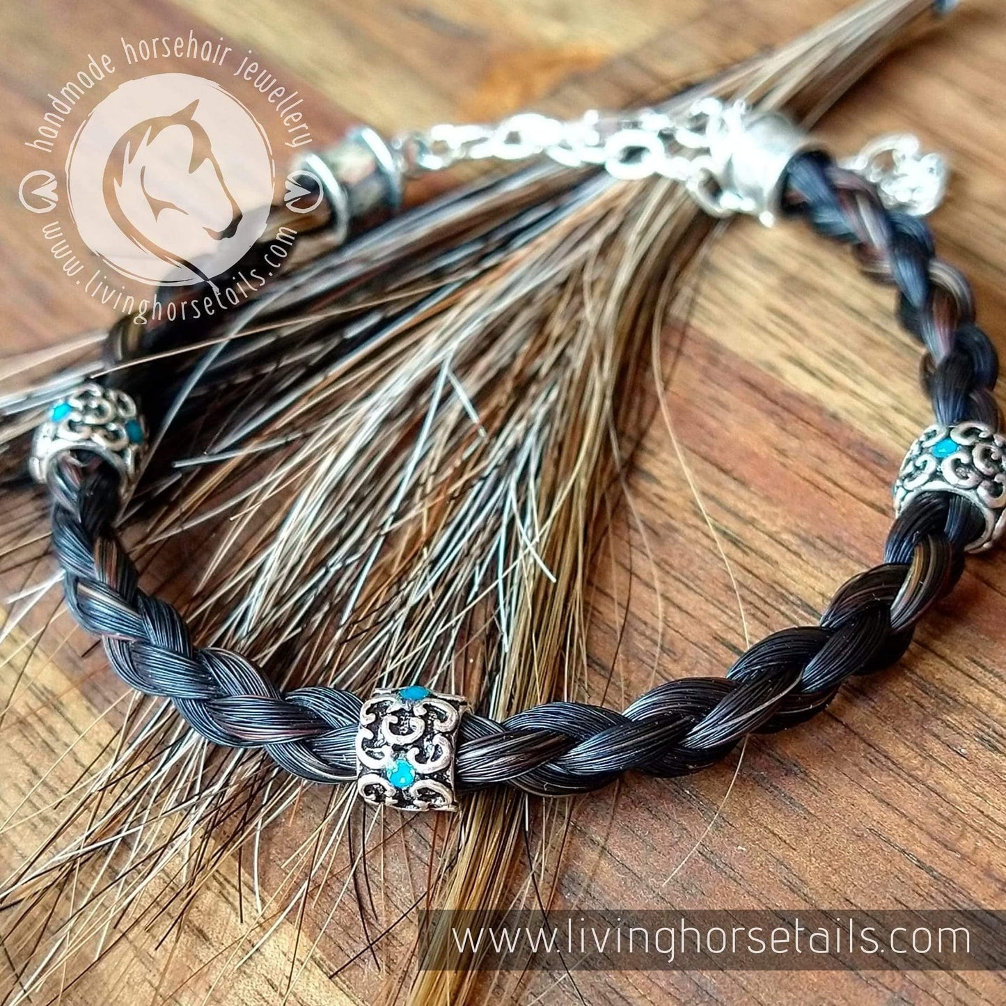 Sterling Silver Swarovsky 4 Strand Round Horsehair Braided Bracelet-Living Horse Tales Jewellery By Monika-The Equestrian