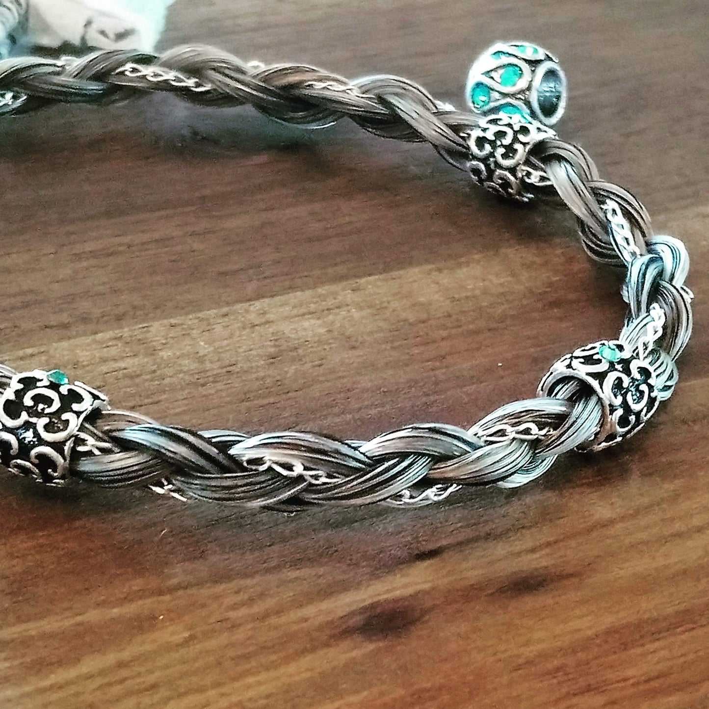 Sterling Silver Swarovsky 4 Strand Round Horsehair Braided Bracelet with silver chain-Living Horse Tales Jewellery By Monika-The Equestrian