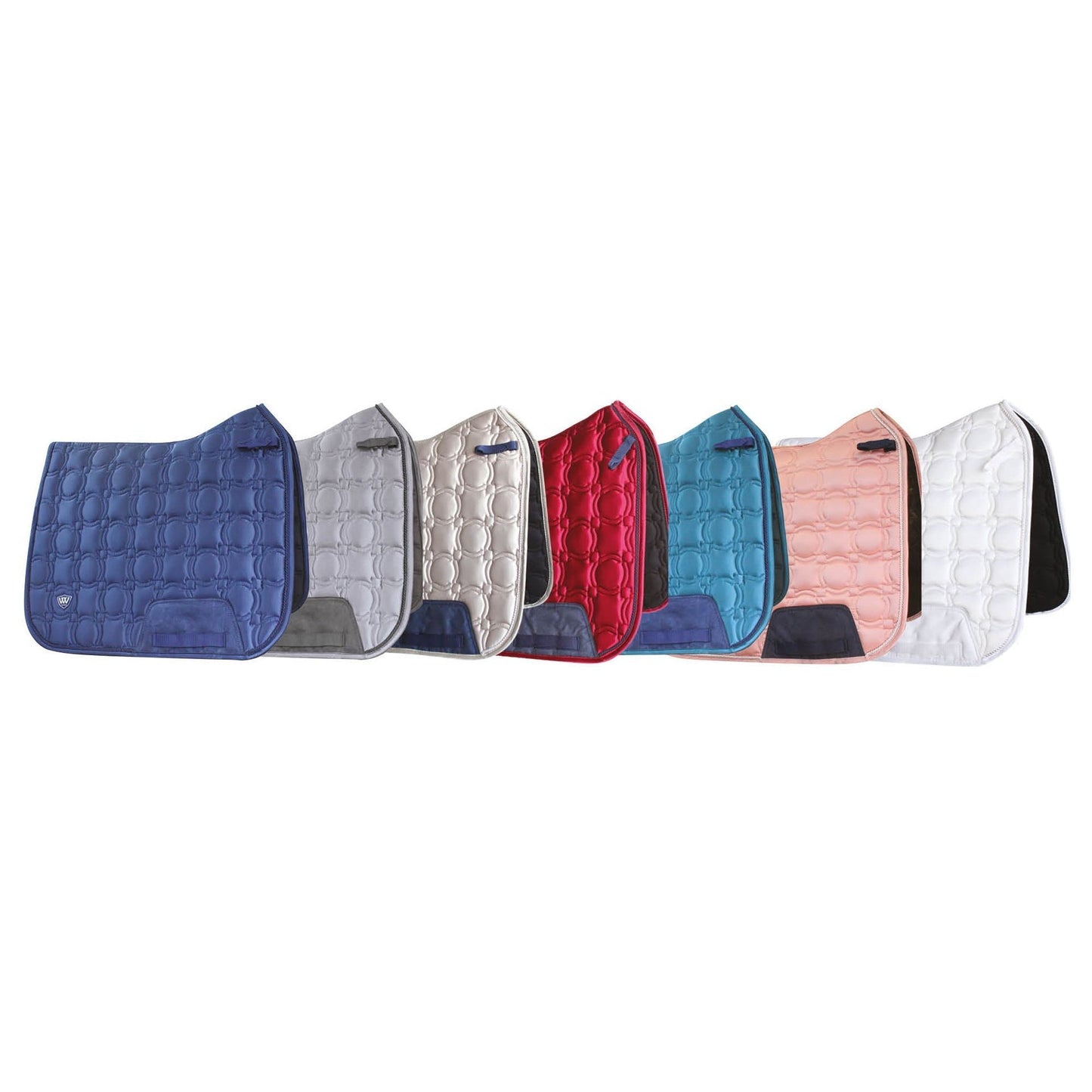 Alt text: Assorted Woof Wear horse saddle pads in various colors displayed.
