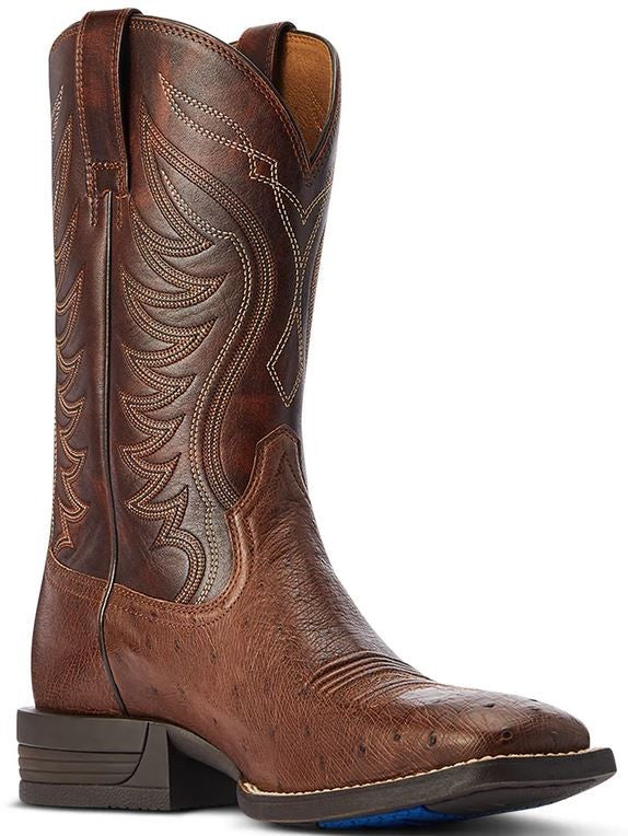 Western Boots Ariat Reckoning Dark Tabac Smooth Quill Ostrich & Nut Brown Mens-Ascot Saddlery-The Equestrian