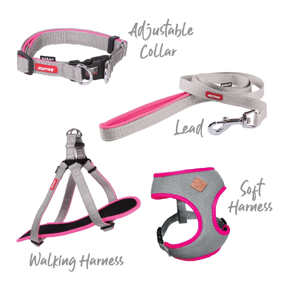 Kazoo Dog Collar Active Adjustable Silver & Pink-Ascot Saddlery-The Equestrian