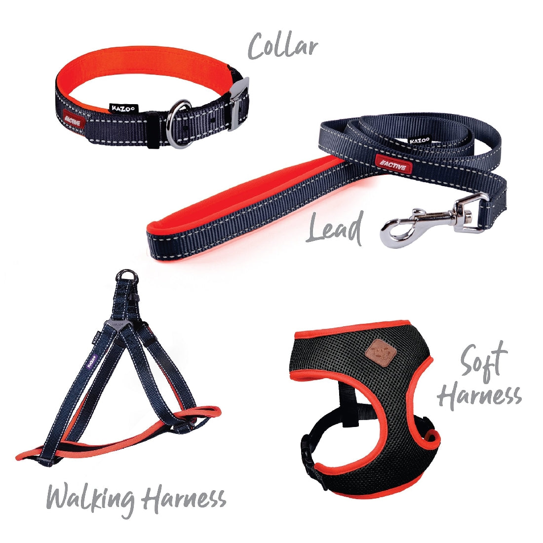 Kazoo Dog Collar Active Slate & Orange-Ascot Saddlery-The Equestrian