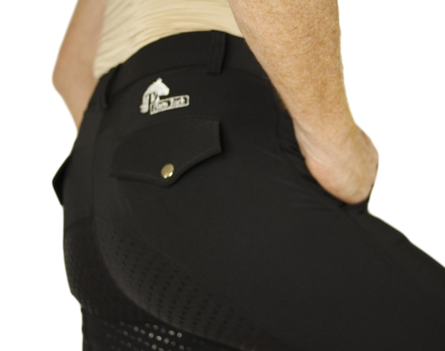 Men's Breeches in CoolMax Black with silicone grip seat-Plum Tack-The Equestrian