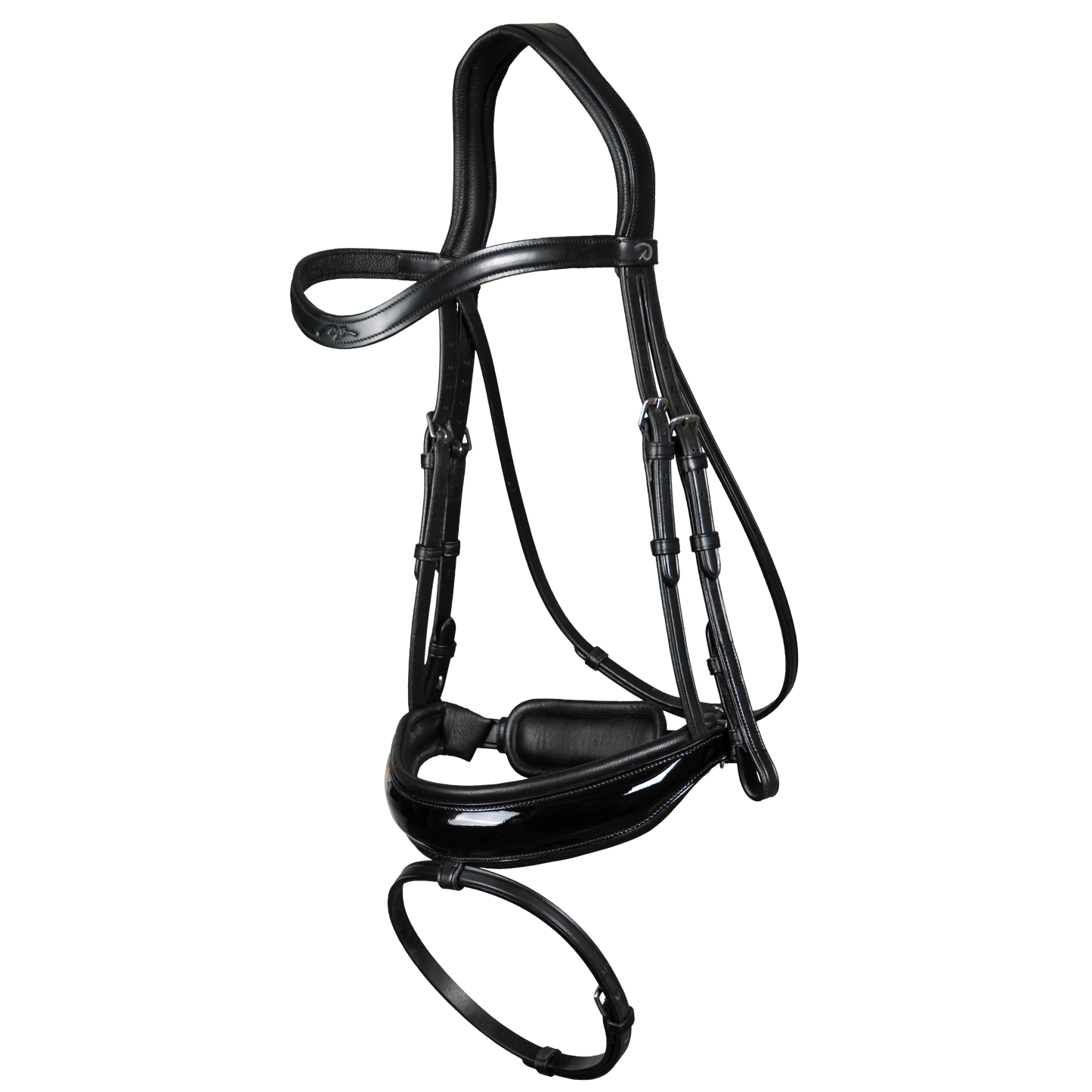 Dy'on New English Collection - Black Patent Large Crank Noseband with Flash - Full-Little Equine Co-The Equestrian