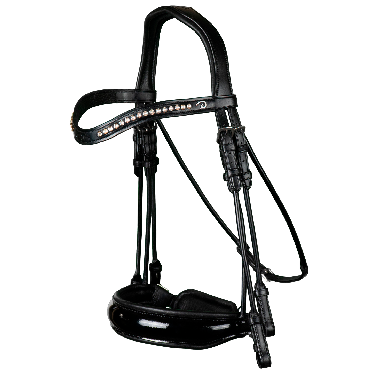 Dy'on Round Leather Patent Large Crank Noseband Double Bridle Black Full-Little Equine Co-The Equestrian