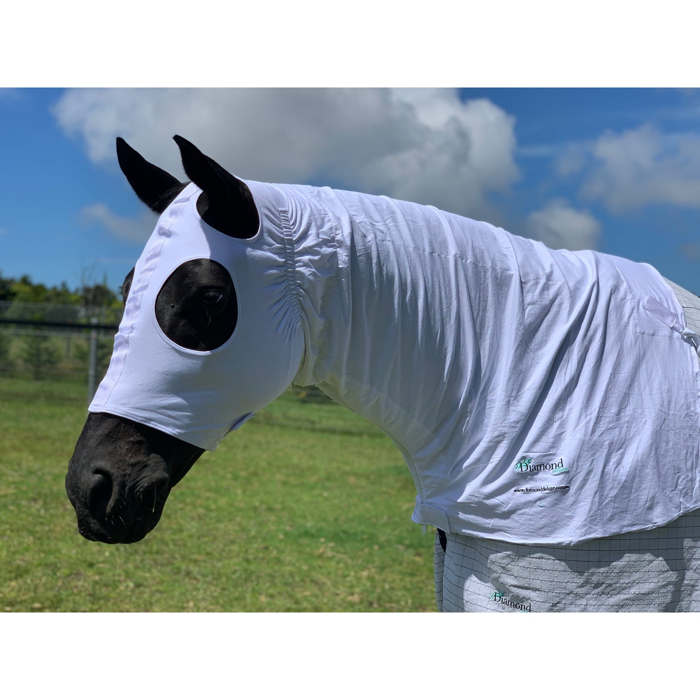 Summer Stretch Zip Hoods - White-Diamond Deluxe Horsewear-The Equestrian
