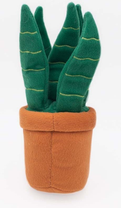 Zippy Paws plush cactus dog toy in a tan pot.