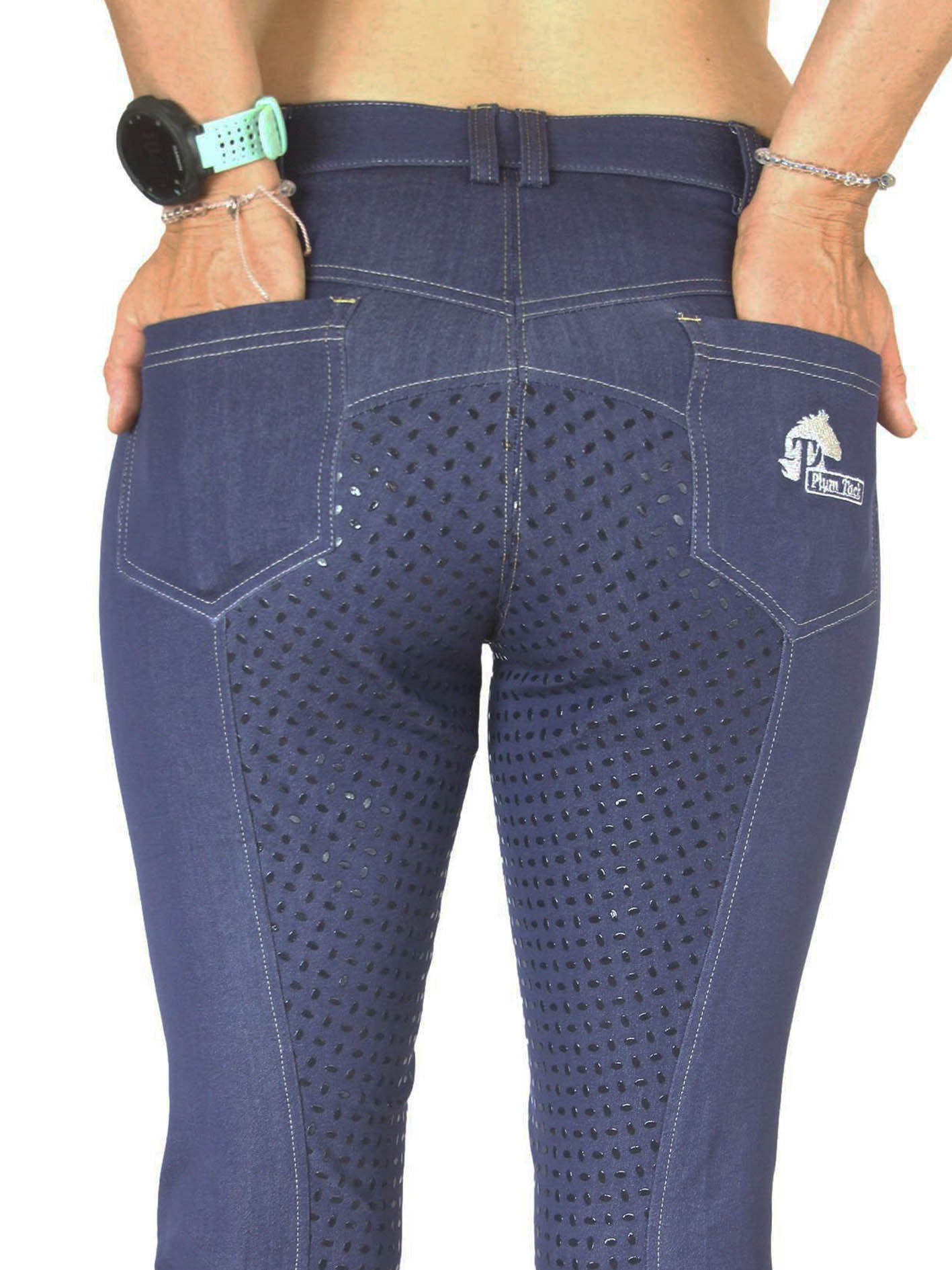 Denim Jodhpurs with Silicone seat Classic Jeans pockets-Plum Tack-The Equestrian