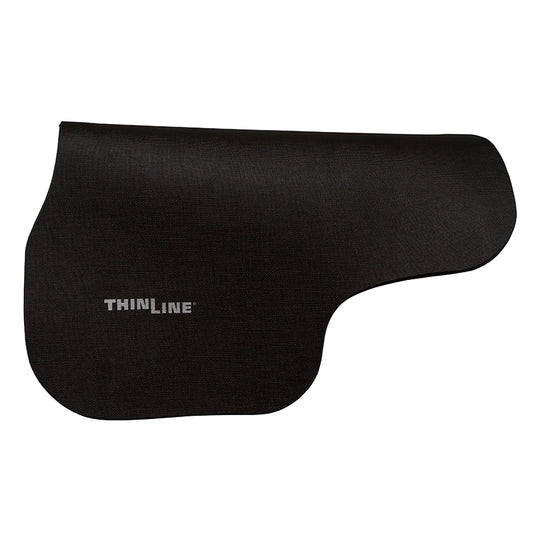 Black Thinline Global saddle pad for horse riding with logo.