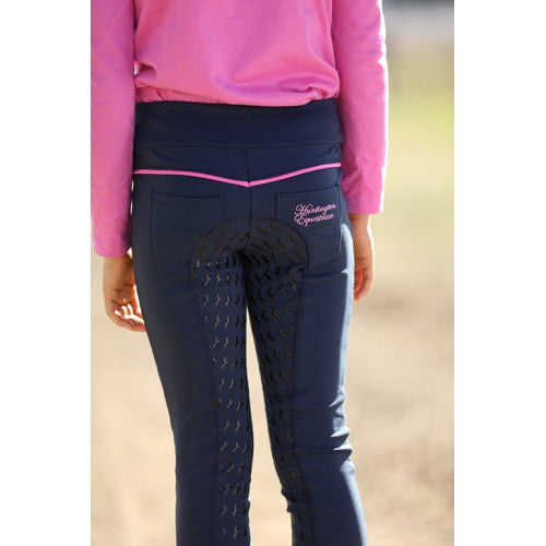 Breeches Huntington Girls Pull On Full Seat Gel Navy & Pink Childs [:04]