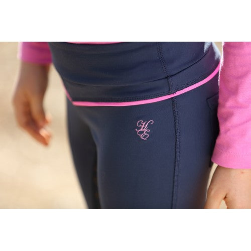 Breeches Huntington Girls Pull On Full Seat Gel Navy & Pink Childs [:04]