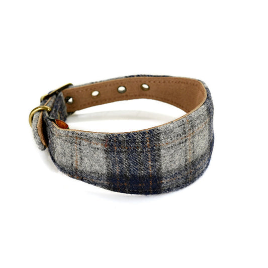 Tweedmill Tweed Dog Collar Whippet Navy Check Small 42