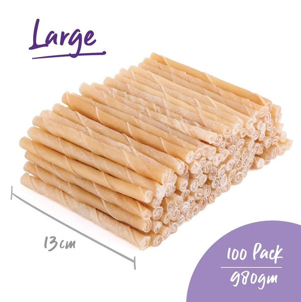 Kazoo Treat Rawhide Natural Twisted Stick 13cm Pack Of 100