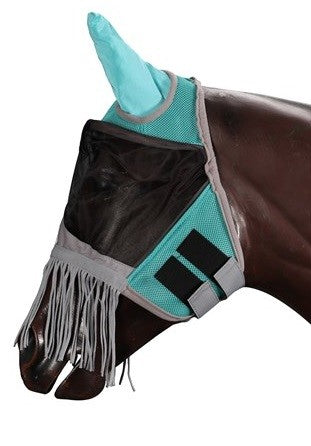 Fly Mask With Ears & Nose Fringe Horsemaster Teal [:pony]