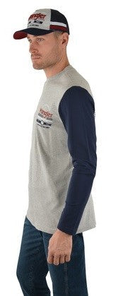 Tee Shirt Wrangler Brando Long Sleeve W22 Grey Marle Navy Mens [:medium]