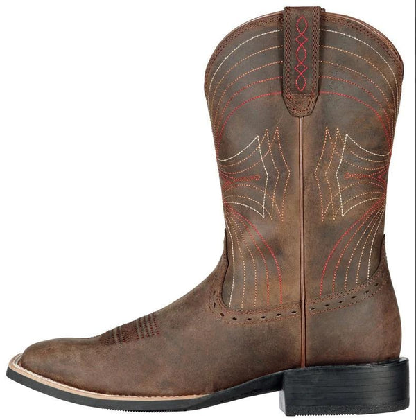 Western Boots Ariat Sport Wide Square Toe Distressed Brown Mens [:9.0]