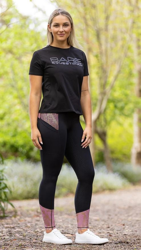 Tights Bare Equestrian Performance Riding Black Lilac Rose [:extra Small]
