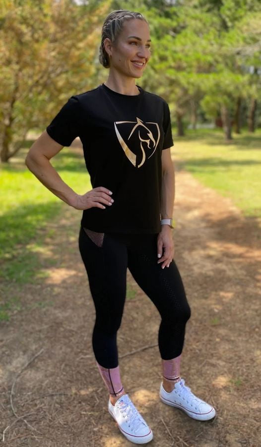 Tee Shirt Bare Equestrian Logo Black & Rose Gold [:small]