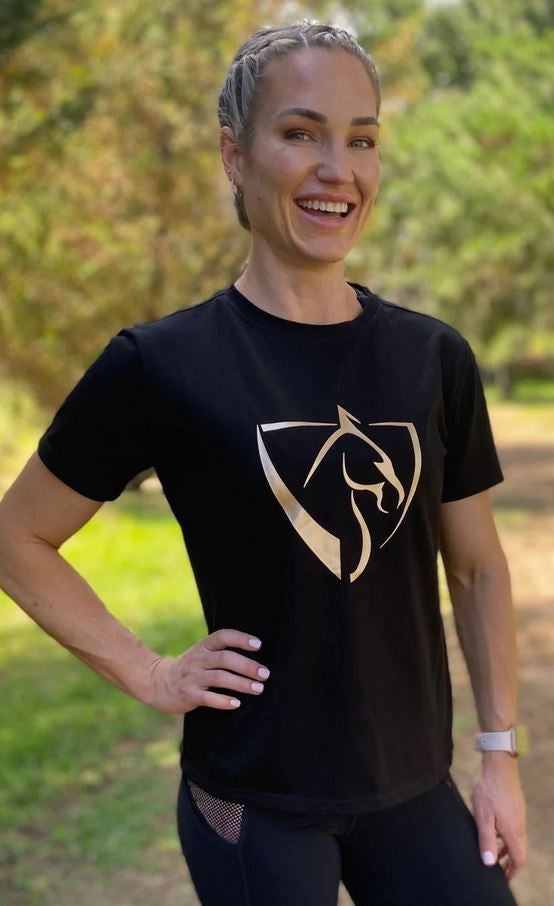 Tee Shirt Bare Equestrian Logo Black & Rose Gold [:small]