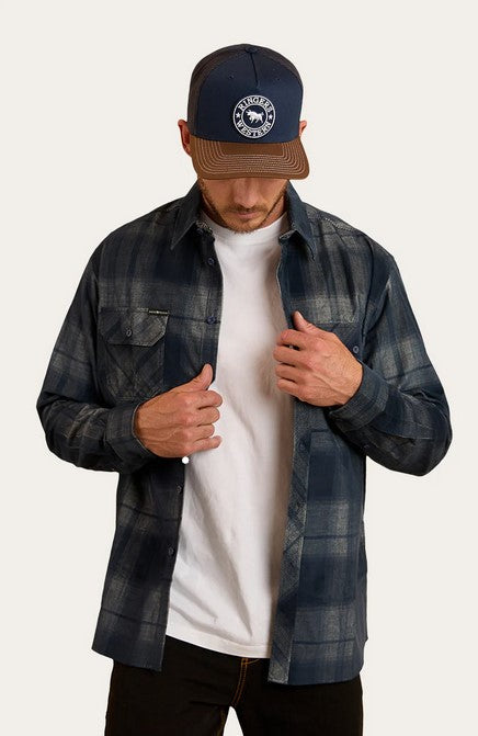 Shirt Ringers Glenferrie Flannel White/navy Mens [:medium]