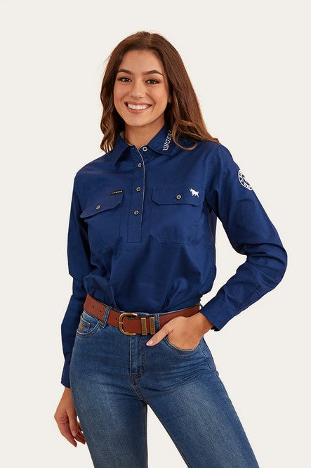 Shirt Ringers Lomgdale Half Button Navy Ladies [:10]