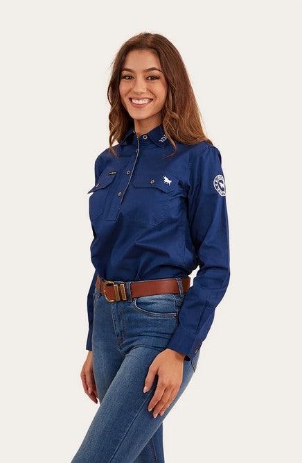 Shirt Ringers Lomgdale Half Button Navy Ladies [:10]