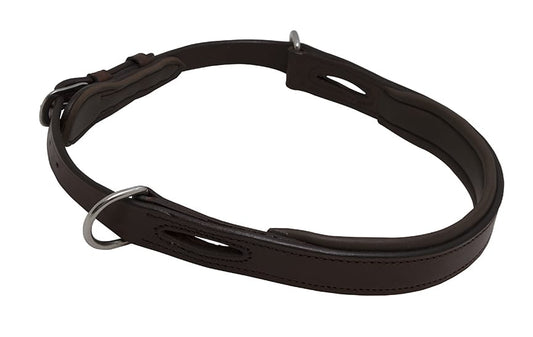 Thinline Global brand black leather equestrian horse halter on white background.
