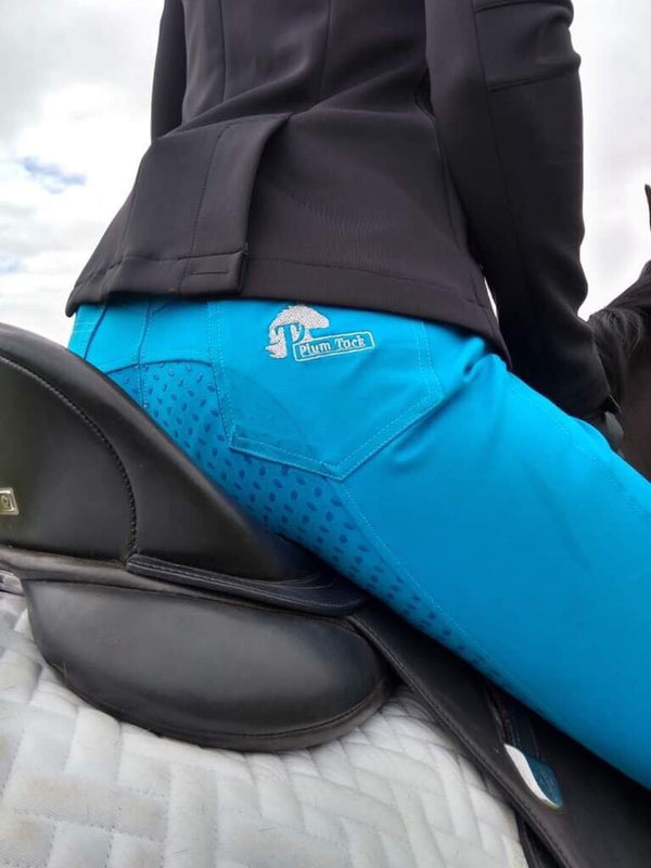 Women's Horse Riding Breeches - Turquoise Micro Woven Cotton Blend
