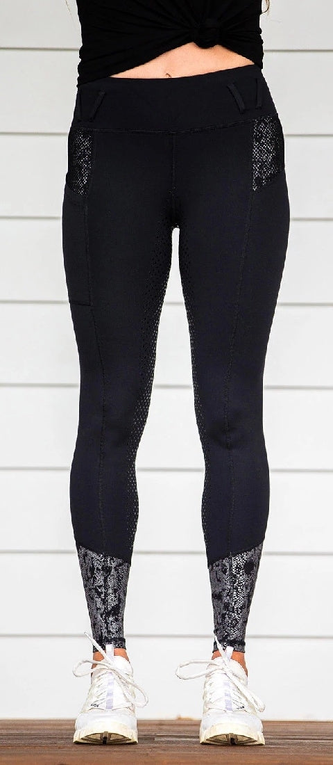 Bare Equestrian Performance Riding Tights Black Python-CLOTHING: Jodhpurs & Breeches Ladies-Ascot Saddlery