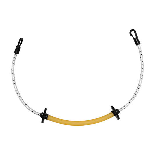 A flexible yellow Thinline Global tube with two black hooks.