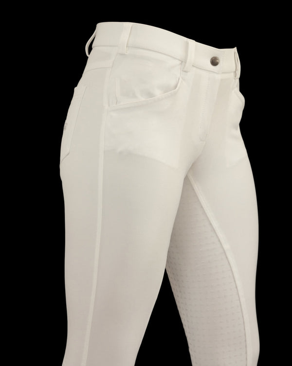 White Coolmax Breeches with Silicone seat grip. Sizes 6 to 28