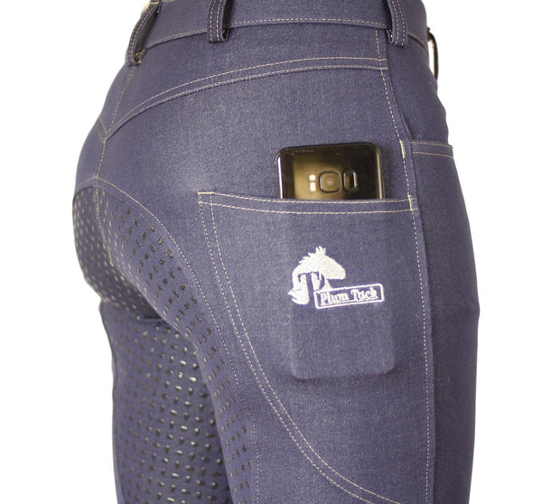 Women's Denim Breeches with Silicone Seat and Phone Pocket