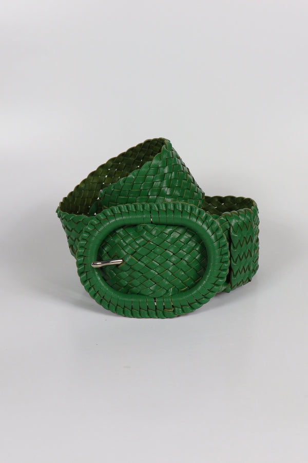 Hitchley & Harrow Emerald Leather Plaited Belt