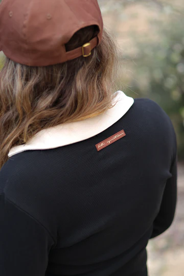 HLH Contrast Cotton Long Sleeve Polo In Black