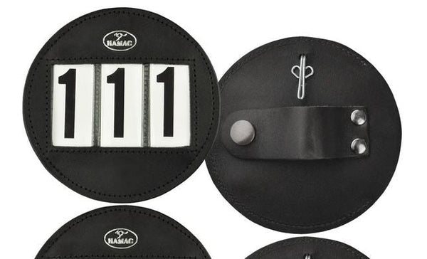 Hamag Number Holder Bridle Round Leather 3 Digit Pair Black-HORSE: Number Holders-Ascot Saddlery