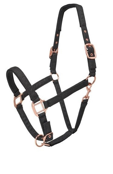 Headstall Webbing Glitter Black-HORSE: Headstalls-Ascot Saddlery