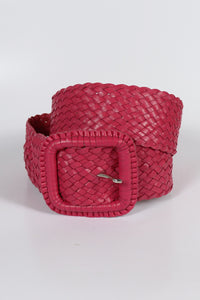 Hitchley & Harrow Leather Plaited Belt - Hot Pink