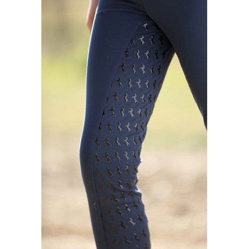 Huntington Girls Pull On Full Seat Gel Breeches Navy & Pink Childs-CLOTHING: Jodhpurs & Breeches Childs-Ascot Saddlery