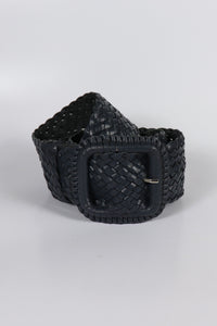 Hitchley & Harrow Navy Leather Plaited Belt