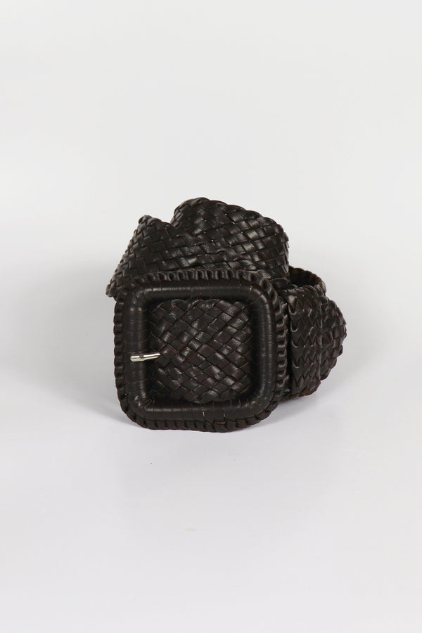 Hitchley & Harrow Leather Plaited Belt - Oiled Havana