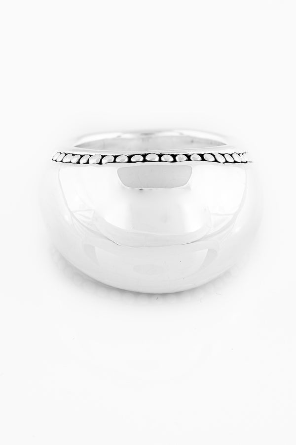 Hitchley & Harrow's Silver Dome Ring with Ornate Border - SS13