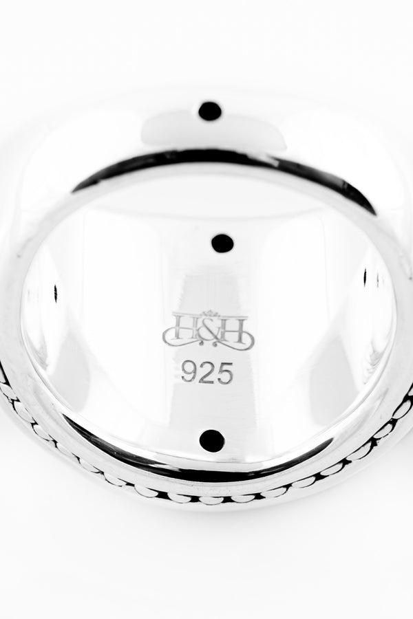 Hitchley & Harrow's Silver Dome Ring with Ornate Border - SS13